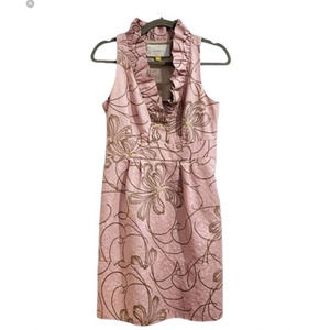 Anthropologie Leifsdottir Pink Gold Tan Size 6 Sleeveless Floral Ruffles Dress